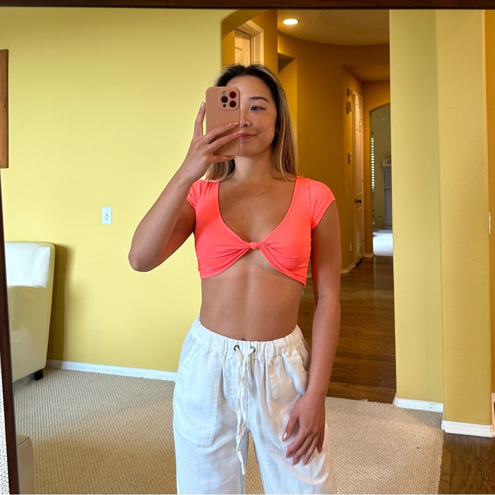 Bright pink front knot crop top